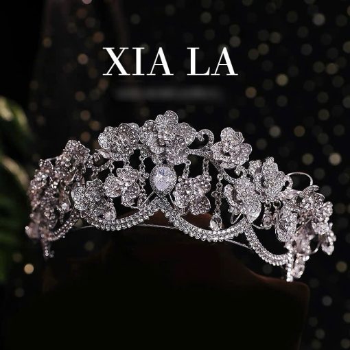 Vương Miện Hoa Đá Đính Đá Zircon Cao Cấp - Hình ảnh 4