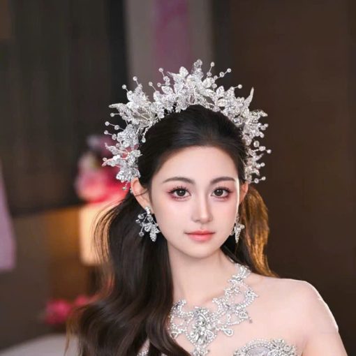 Vương Miện Lá Thiếc Đính Đá Mix Phale Cao Cấp Kèm Bông Tai - Hình ảnh 6