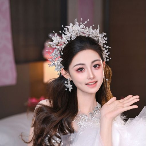 Vương Miện Lá Thiếc Đính Đá Mix Phale Cao Cấp Kèm Bông Tai - Hình ảnh 2