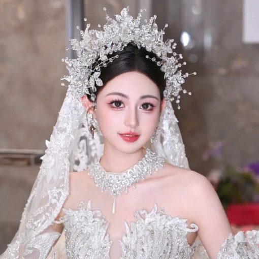 Vương Miện Lá Thiếc Đính Đá Mix Phale Cao Cấp Kèm Bông Tai - Hình ảnh 7
