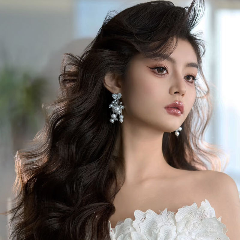 Bông Tai Đá Mix Hạt Trai Phụ Kiện Cưới - 1 - Hình ảnh 2