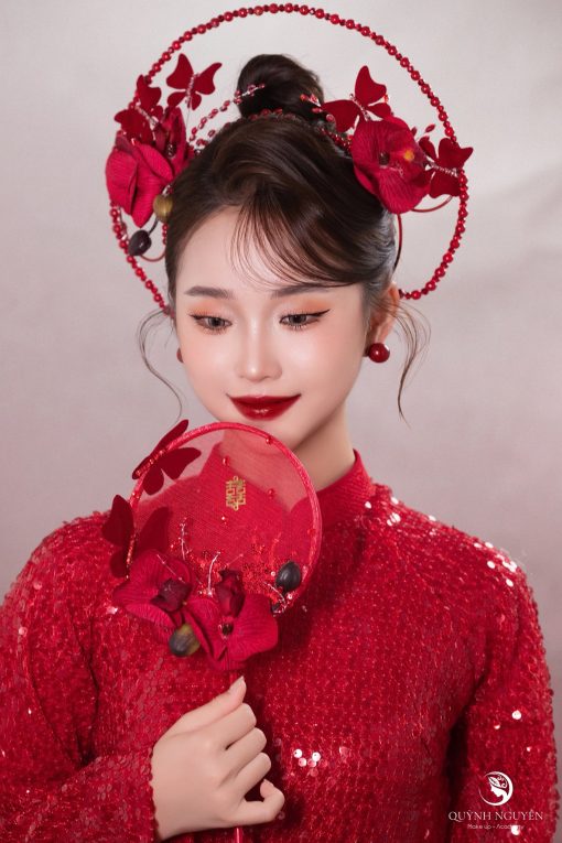 Mấn Khung Ngọc Trai Phối Lan Hồ Điệp Đỏ - Hình ảnh 4