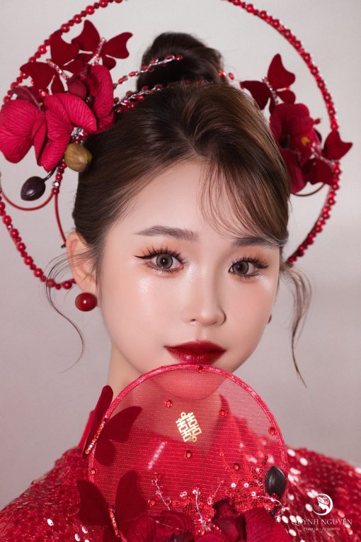 Quạt Cầm Tay Cô Dâu Lan Hồ Điệp Phối Chữ Hỉ - Hình ảnh 4