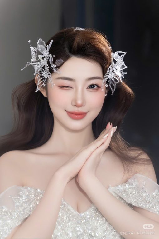 Set 2 Món Cài Hồ Điệp Phale Đính Nhũ Kèm Bông Tai - Hình ảnh 6