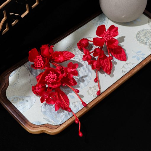 Set 2 Món Kẹp Hoa Hồng Nhỏ Phối Lá - Đỏ - Hình ảnh 4
