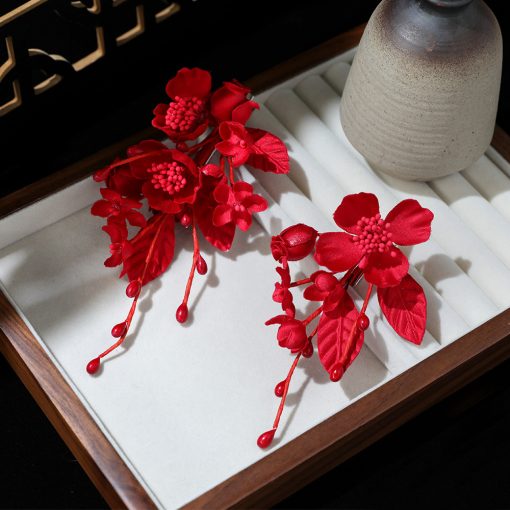 Set 2 Món Kẹp Hoa Hồng Nhỏ Phối Lá - Đỏ - Hình ảnh 2
