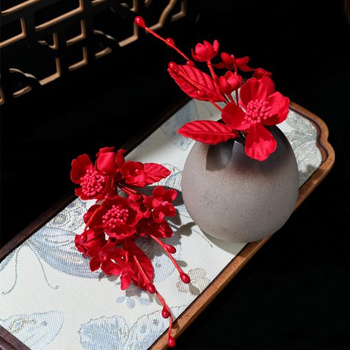 Set 2 Món Kẹp Hoa Hồng Nhỏ Phối Lá - Đỏ