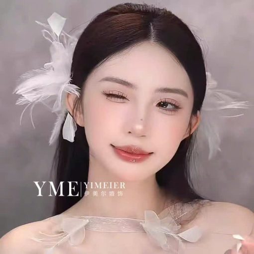 Set 2 Món Kẹp Hoa Voan Mix Lông Vũ Kèm Choker - Hình ảnh 3