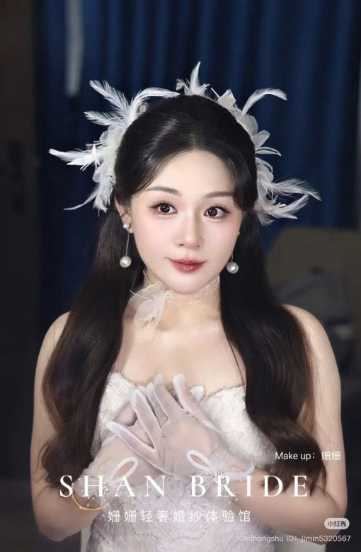 Set 2 Món Kẹp Hoa Voan Mix Lông Vũ Kèm Choker - Hình ảnh 4
