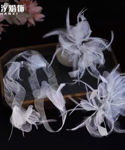 Set 2 Món Kẹp Hoa Voan Mix Lông Vũ Kèm Choker