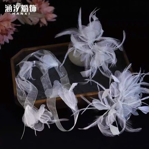 Set 2 Món Kẹp Hoa Voan Mix Lông Vũ Kèm Choker