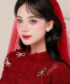 Voan Đỏ 1 Lớp Mix Bờm Hoa Mai
