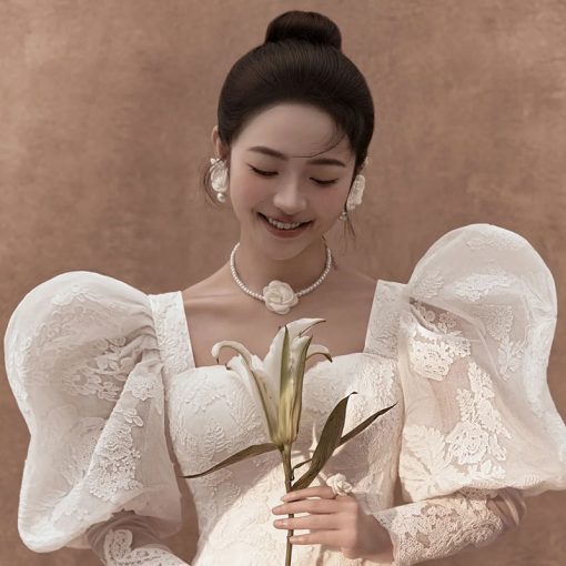 Choker Ngọc Trai Đính Hoa Trà - 1 Dây Ngọc Trai - Hình ảnh 2