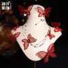 Set Kẹp Hồ Điệp Viền Đá Nhũ Kèm Choker Và Bông Tai - Đỏ