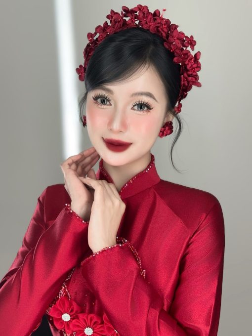 Set 1 Băng Đô Hoa, 2 Kẹp Hoa Kèm Bông Tai Màu Đỏ - Hình ảnh 3