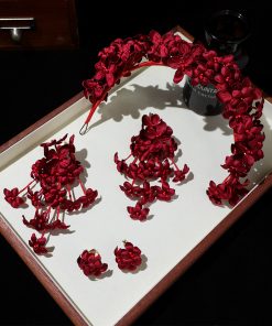 Set 1 Băng Đô Hoa, 2 Kẹp Hoa Kèm Bông Tai Màu Đỏ
