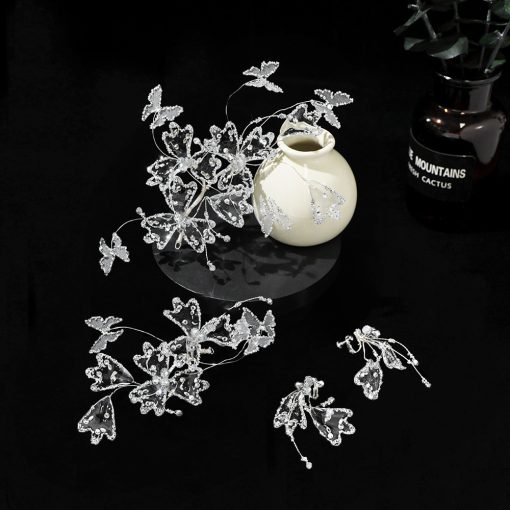 Set 2 Món Kẹp Hoa Trong Suốt Đính Đá Nhũ Phale Kèm Bông Tai - Hình ảnh 3