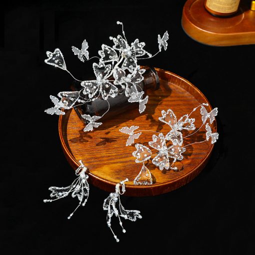 Set 2 Món Kẹp Hoa Trong Suốt Đính Đá Nhũ Phale Kèm Bông Tai - Hình ảnh 2