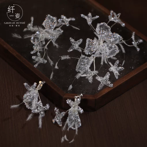 Set 3 Món Hoa Ren Viền Đá Nhũ Kèm Bông Tai - Hình ảnh 2