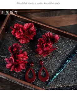 Set 3 Món Trâm Cài Hoa Giấy - Đỏ Kèm Bông Tai