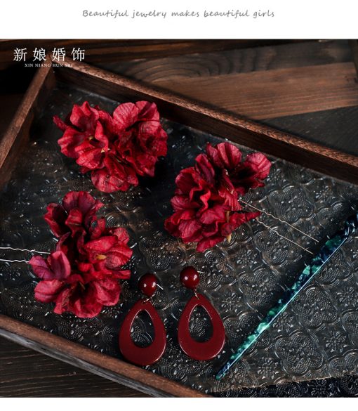 Set 3 Món Trâm Cài Hoa Giấy - Đỏ Kèm Bông Tai