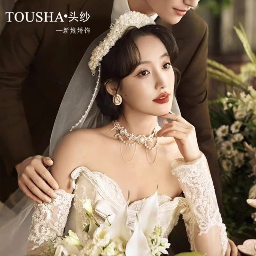 Vương Miện Hoa Linh Lan Kèm Voan 1 Lớp Viền Ngọc Trai - Hình ảnh 9