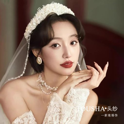 Vương Miện Hoa Linh Lan Kèm Voan 1 Lớp Viền Ngọc Trai - Hình ảnh 10