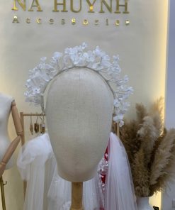 Băng Đô Hoa Nhí Trắng Mix Lá Trắng