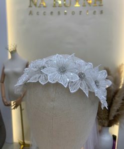 Băng Đô Hoa Ren Trắng Đính Nhụy Đá