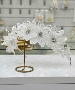 Băng Đô Hoa Ren Trắng Đính Nhụy Đá