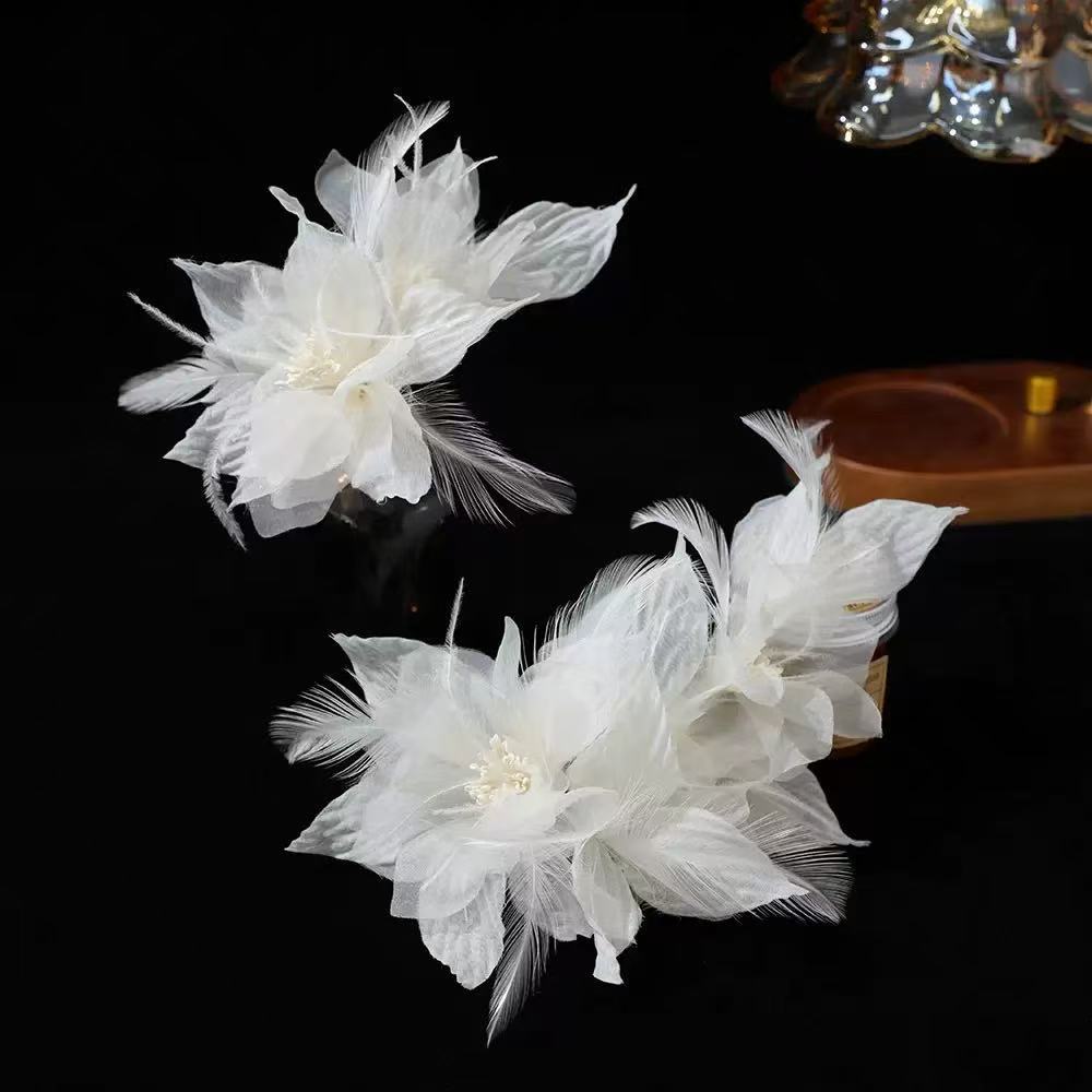 Set 2 Kẹp Hoa Voan Mix Lông Vũ