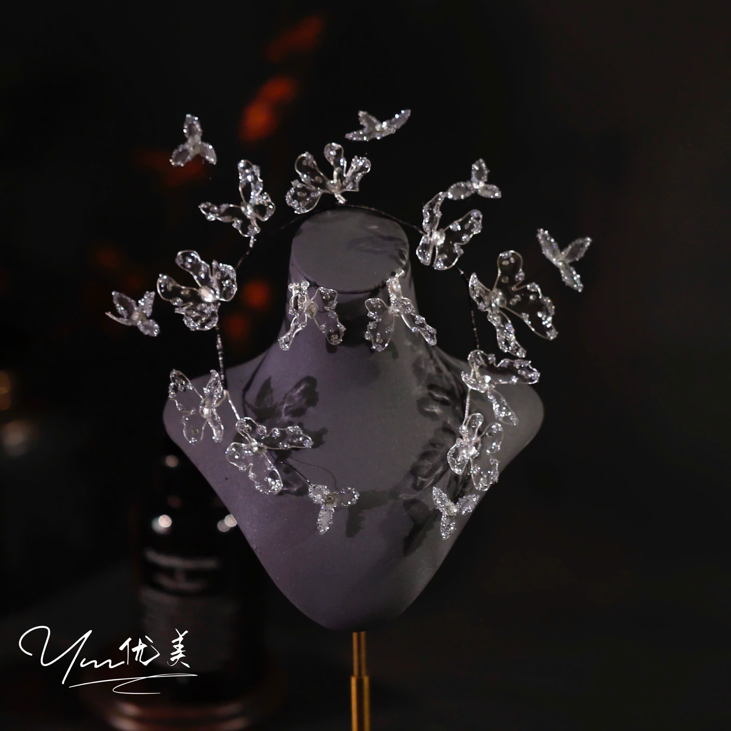 Set Băng Đô Hồ Điệp Phale Đính Đá Kèm Bông Tai