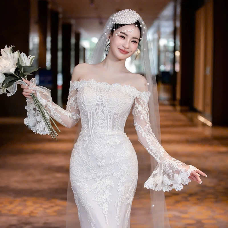 Mũ Ngọc Trai Tua Rua Đính Kèm Voan 1 Lớp 1m x 1m35 - Hình ảnh 6