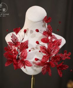 Set 2 Món Cài Hoa Voan Màu Đỏ Đính Phale